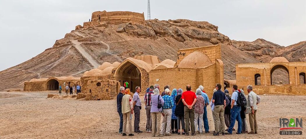 Foreign travellers near Yazd: Tower of Silence