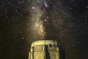 Night view of Kharaqan Towers near Qazvin