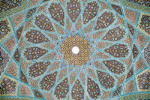 Enamelled tiles mosaic on the ceiling of the pavilion - Hafezieh
